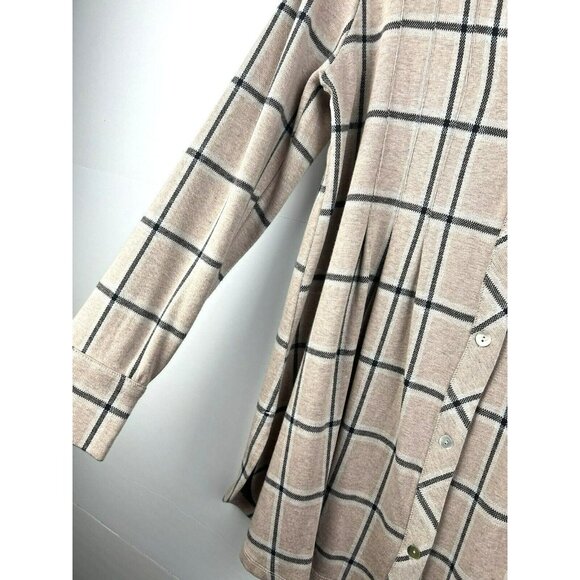 Soft Surroundings Women's Top M Plaid Pink Gray Thick Warm Button Up Long Sleeve - Picture 3 of 10